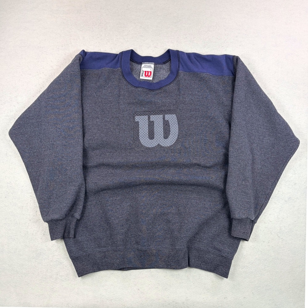Vintage Wilson Crewneck Sweatshirt Mens Large Grey Navy Blue Colorblock Logo